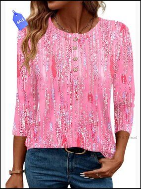 Women's 3/4 Sleeve Tunic Top, Crewneck Pullover, Soft Recycled Fabric